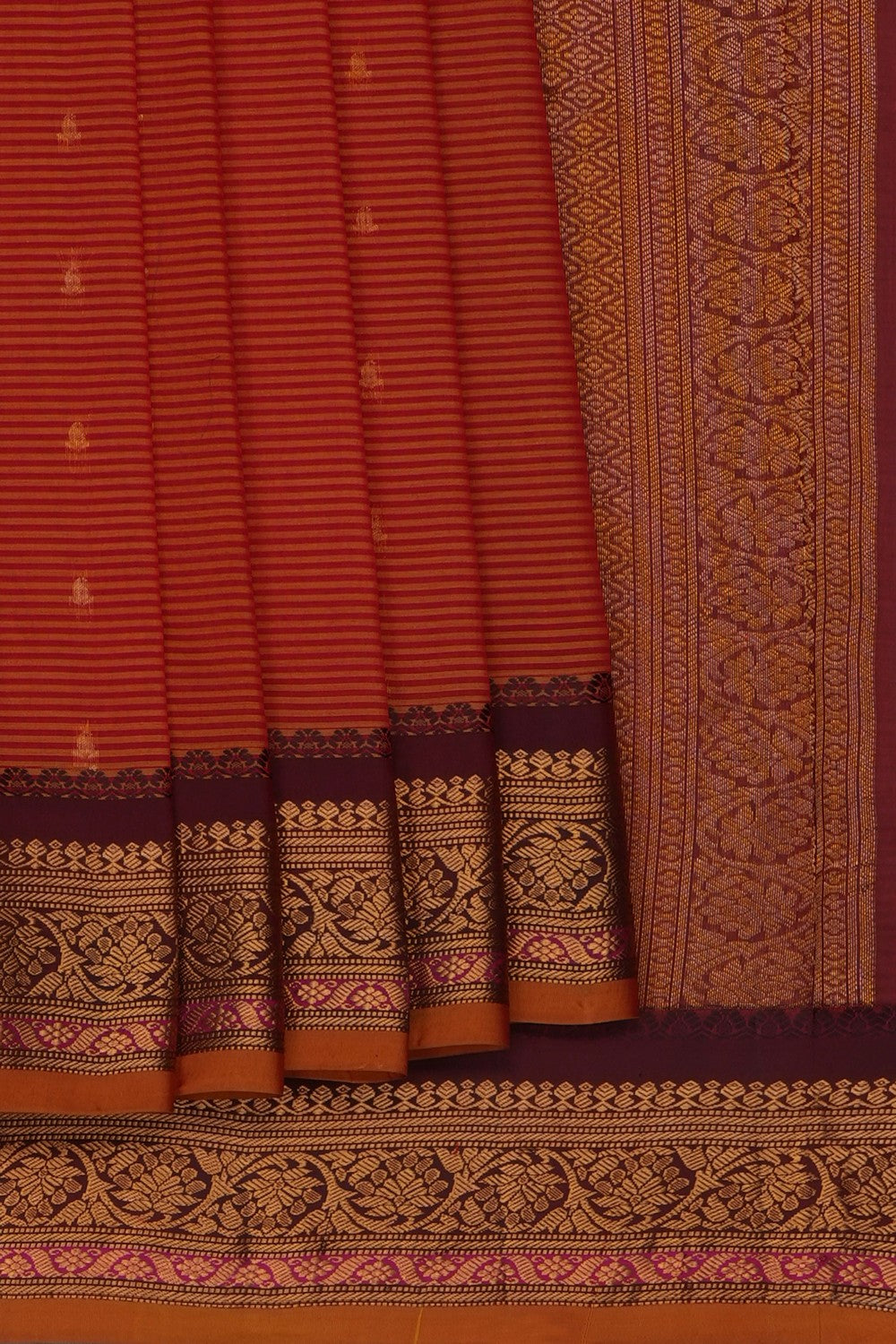Image of Rust-Orange Gadwal Silk Cotton Saree