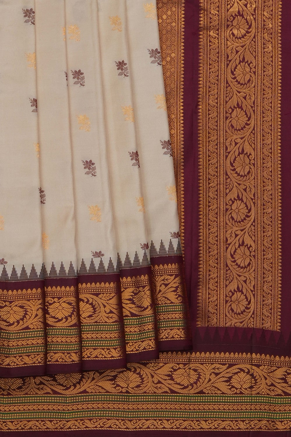 Image of Off-White Gadwal Silk Saree
