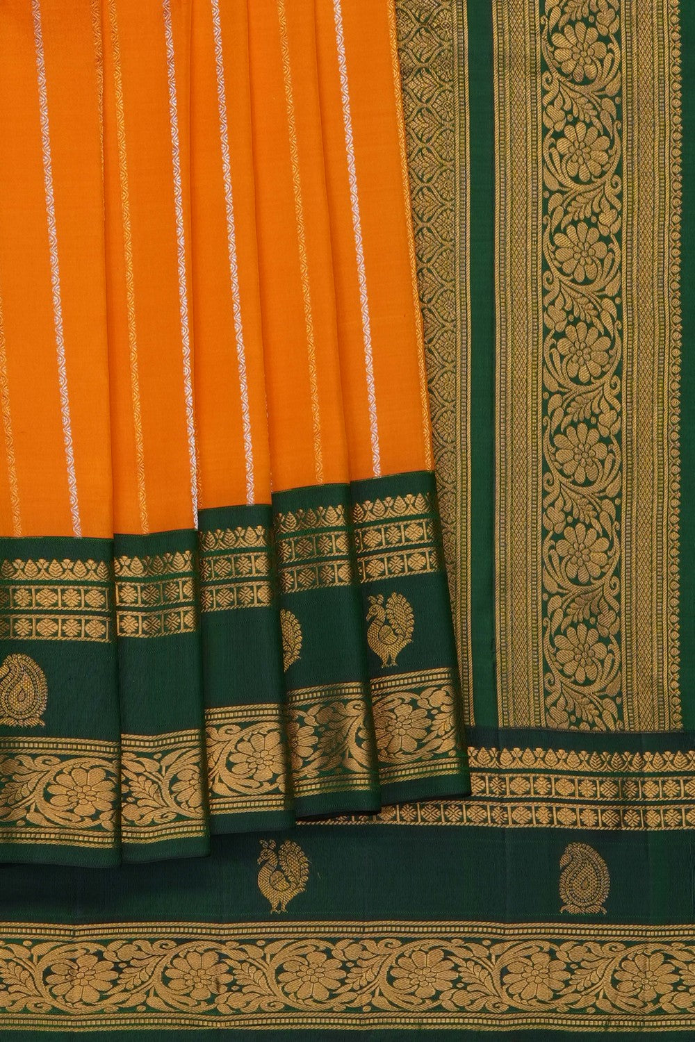 Image of Orange Gadwal Silk Saree