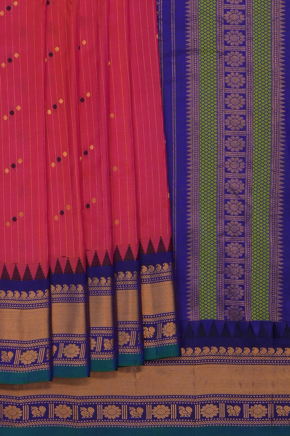 Image of Fushsia-Pink Gadwal Silk Saree