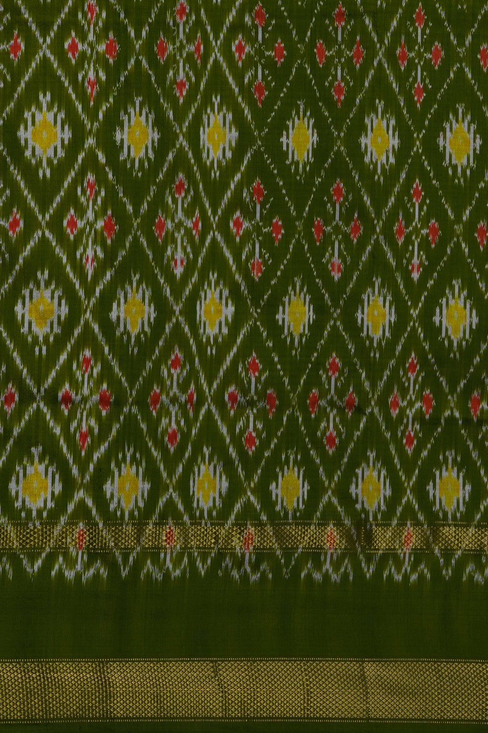 Image of Green Pochampally Ikat Silk Saree