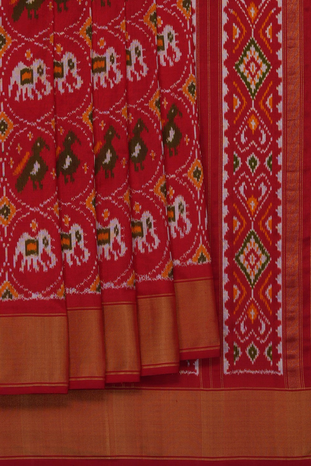Image of Red Pochampally Ikat Silk Saree