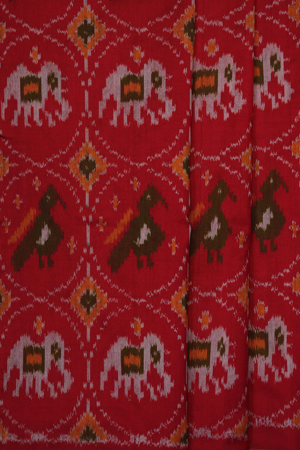 Image of Red Pochampally Ikat Silk Saree