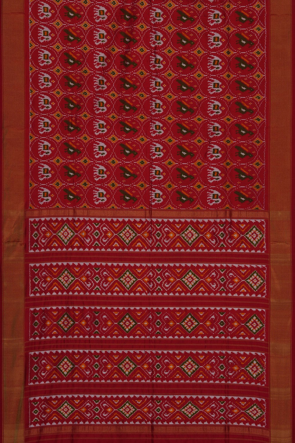 Image of Red Pochampally Ikat Silk Saree