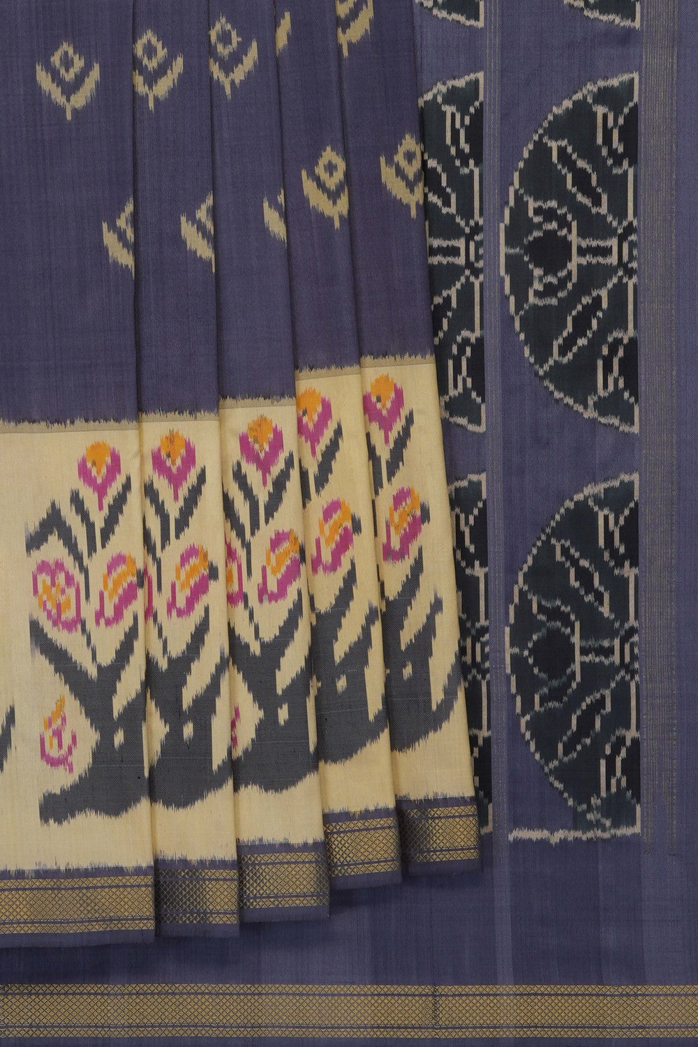 Image of Grey Pochampally Ikat Silk Saree
