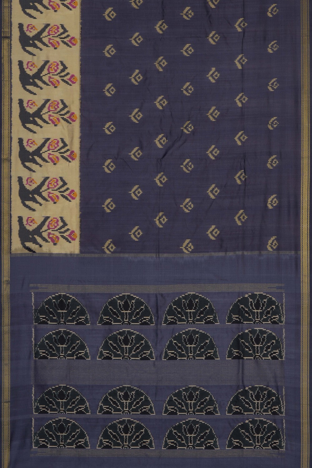 Image of Grey Pochampally Ikat Silk Saree