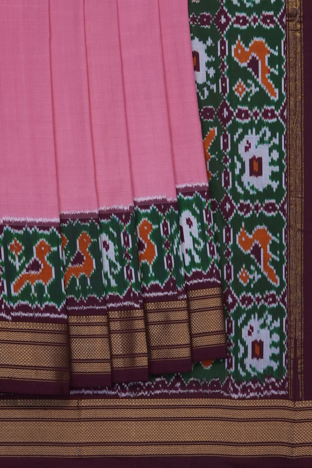 Image of Pink Pochampally Ikat Silk Saree