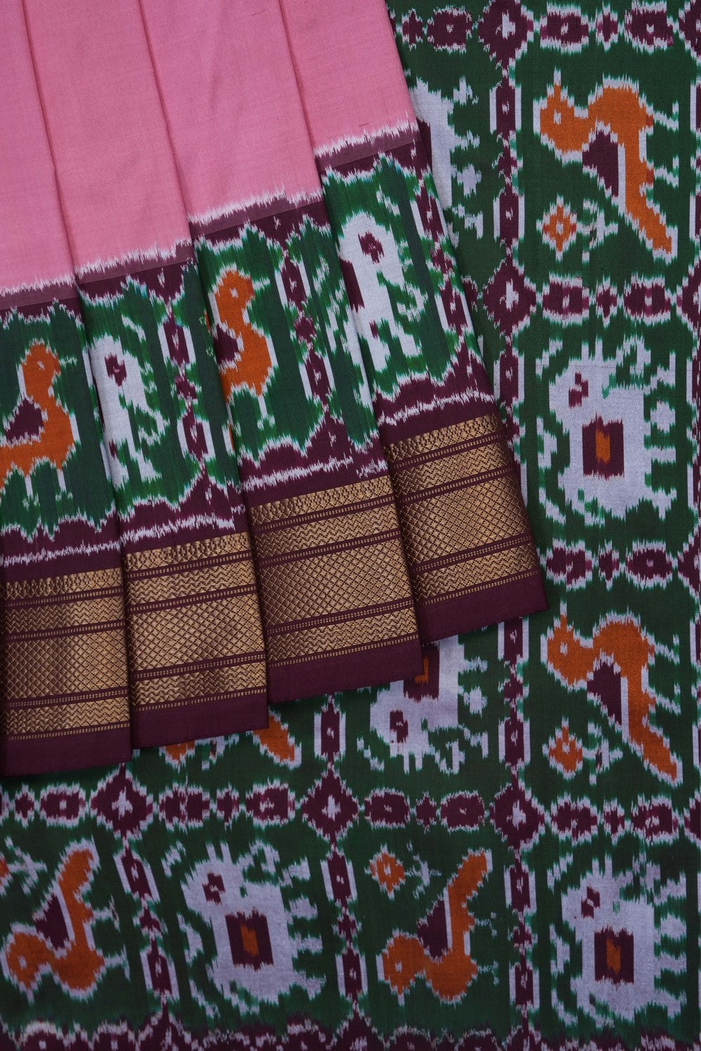 Image of Pink Pochampally Ikat Silk Saree