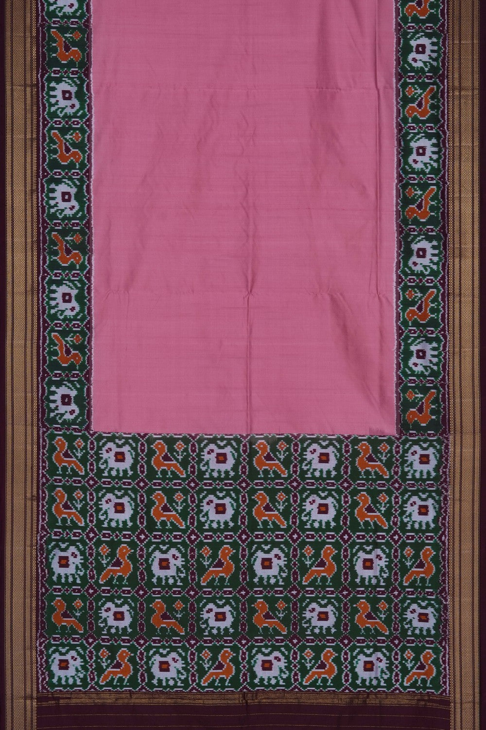 Image of Pink Pochampally Ikat Silk Saree