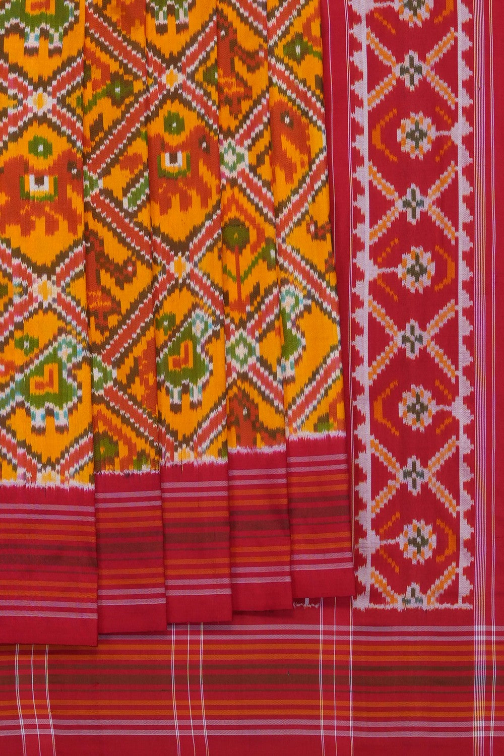 Image of Mustard Pochampally Ikat Silk Saree