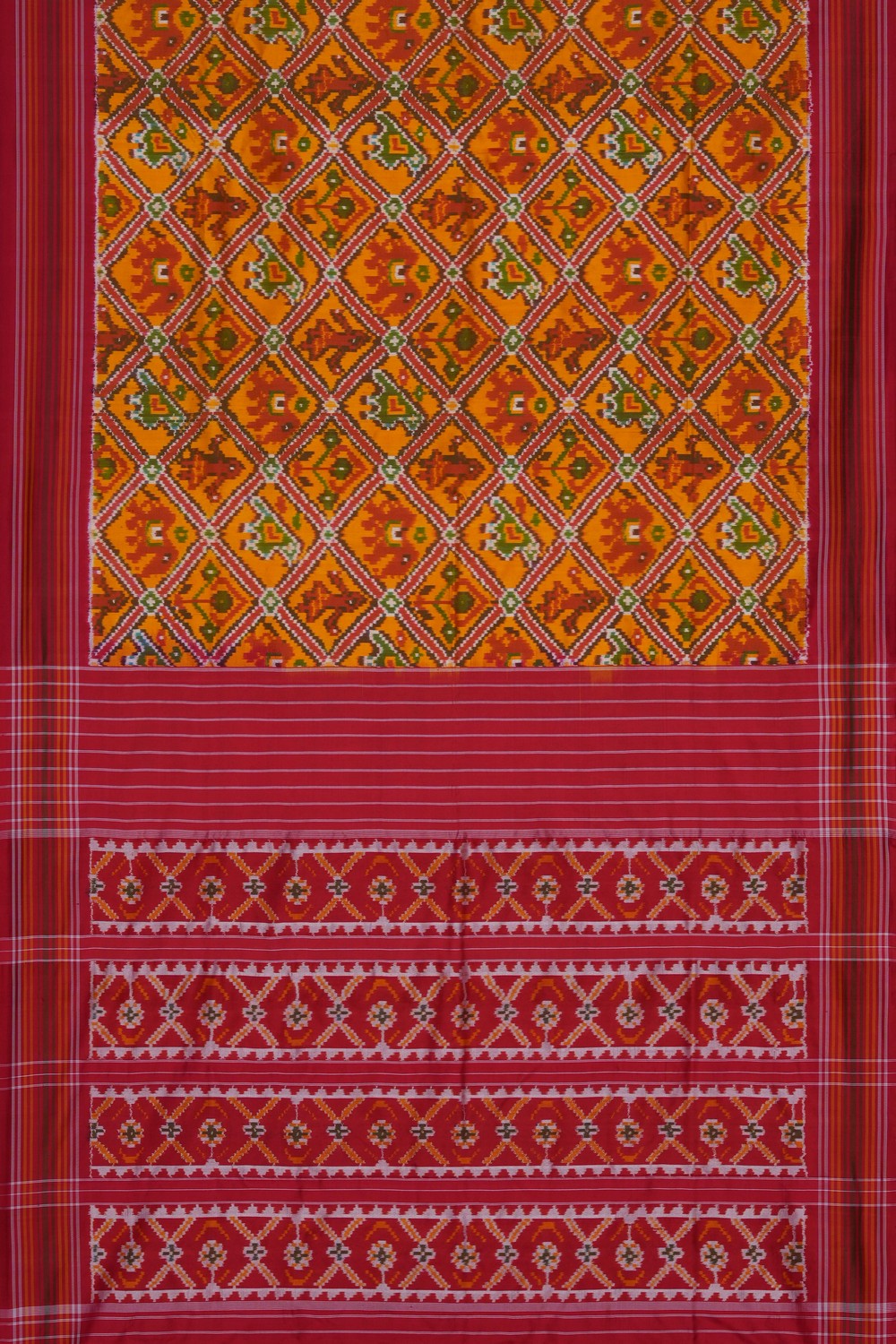 Image of Mustard Pochampally Ikat Silk Saree