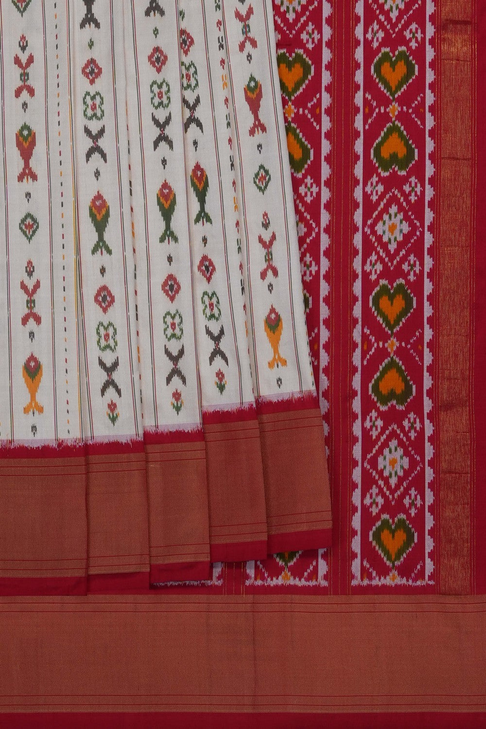 Image of Off-White Pochampally Ikat Silk Saree