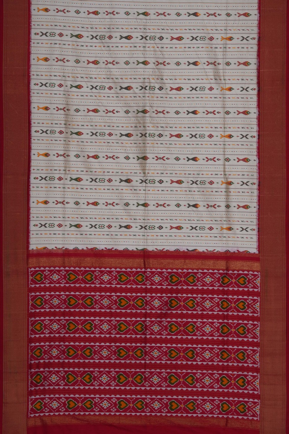 Image of Off-White Pochampally Ikat Silk Saree