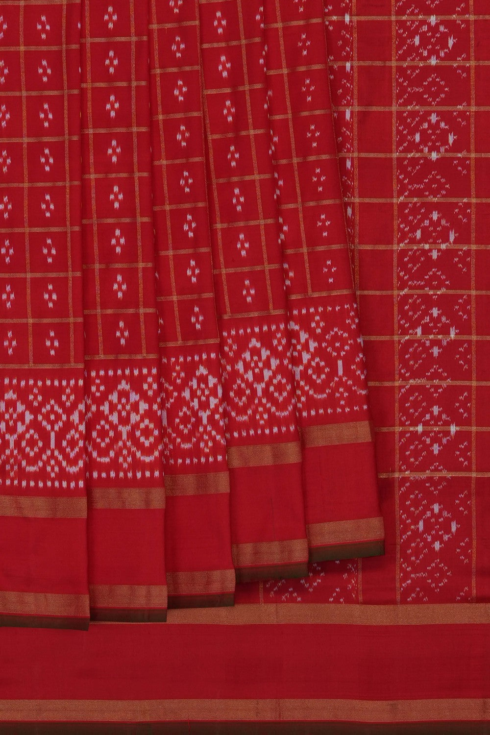 Image of Red Pochampally Ikat Silk Saree