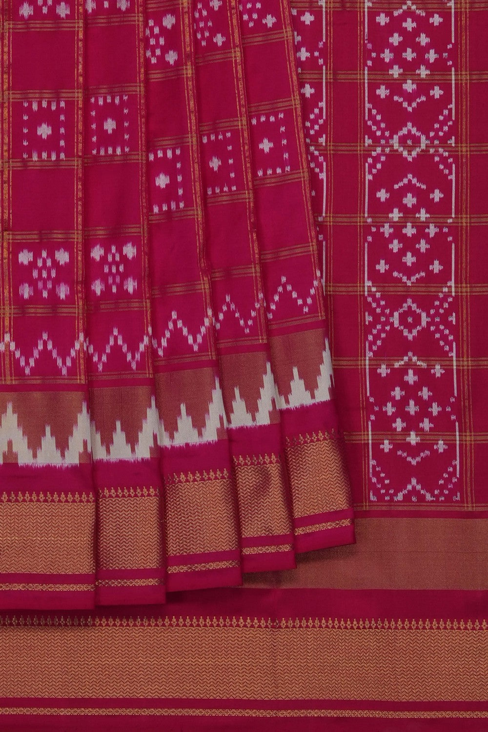 Image of Pink Pochampally Ikat Silk Saree