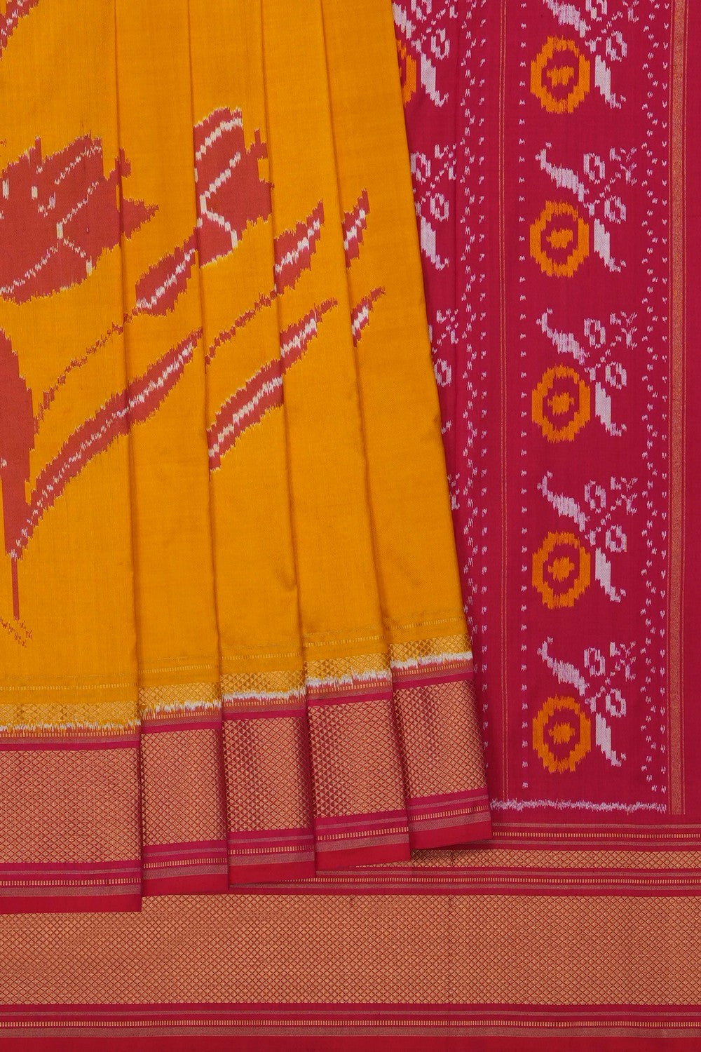 Image of Mustard Pochampally Ikat Silk Saree