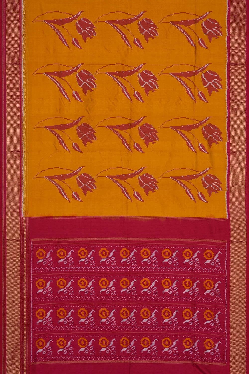 Image of Mustard Pochampally Ikat Silk Saree