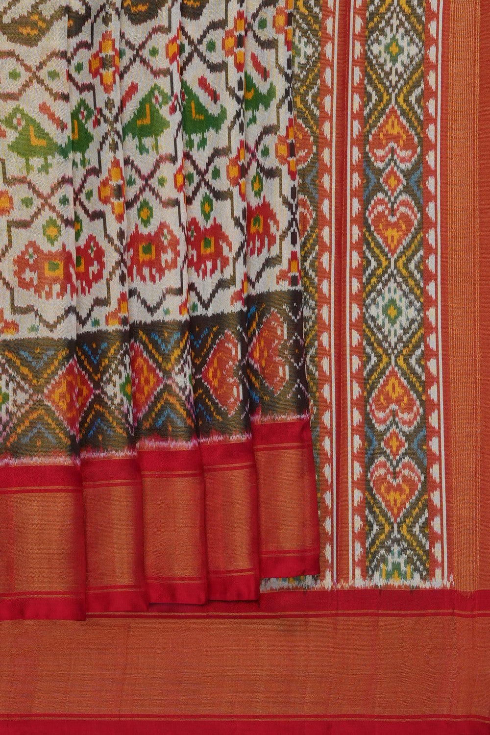 Image of Cream Pochampally Ikat Silk Saree