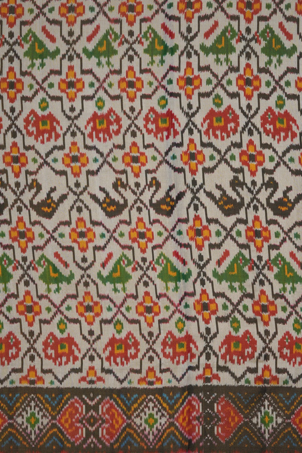 Image of Cream Pochampally Ikat Silk Saree