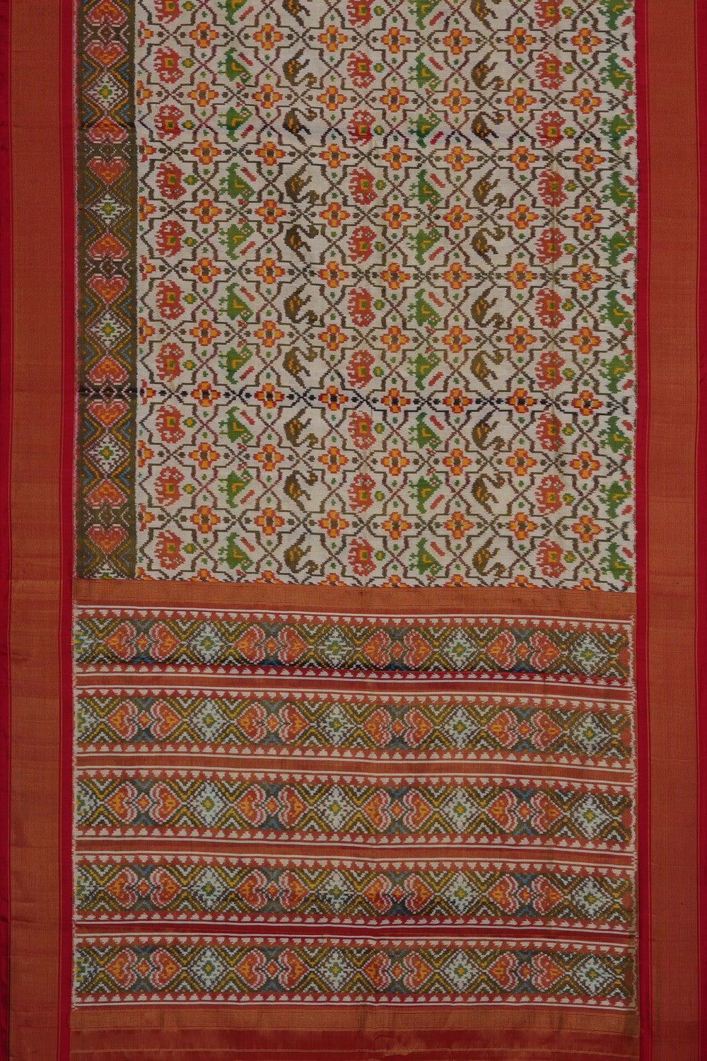 Image of Cream Pochampally Ikat Silk Saree
