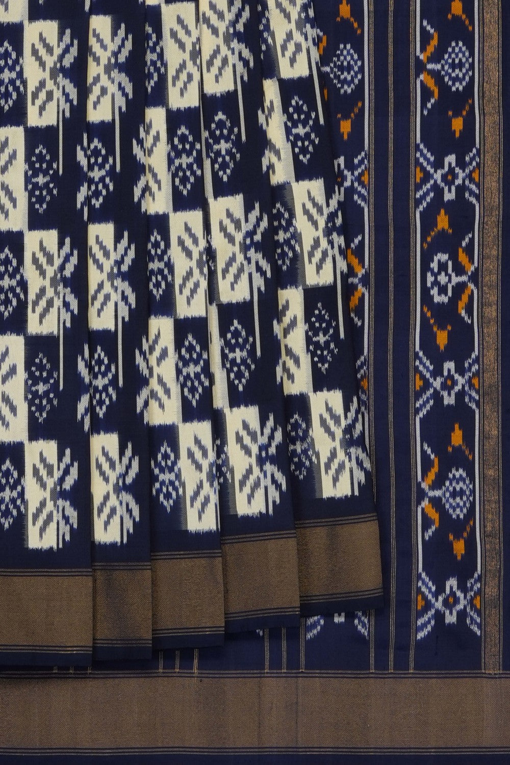 Image of Navy Blue Pochampally Ikat Silk Saree
