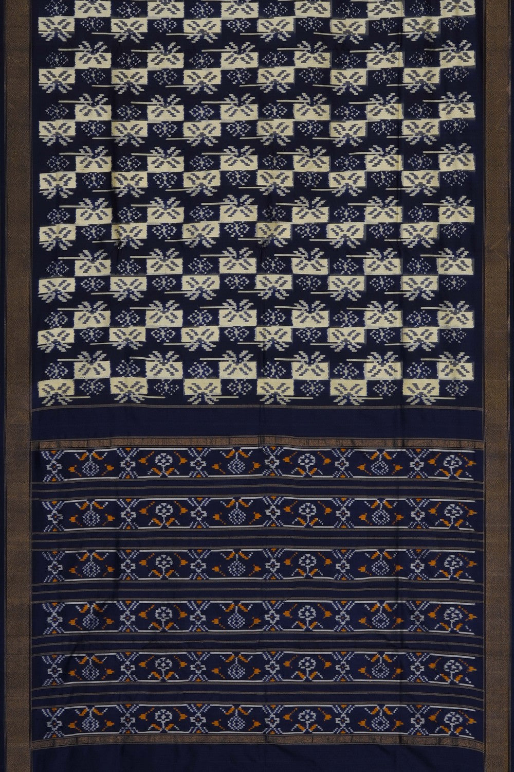 Image of Navy Blue Pochampally Ikat Silk Saree