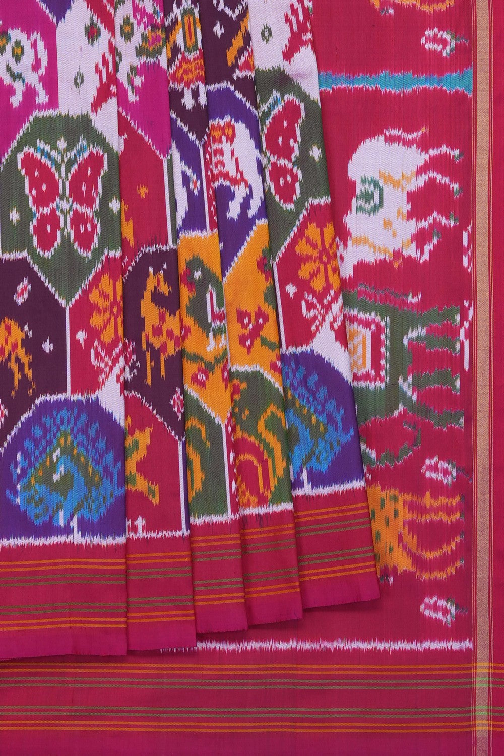 Image of Pink Pochampally Ikat Silk Saree