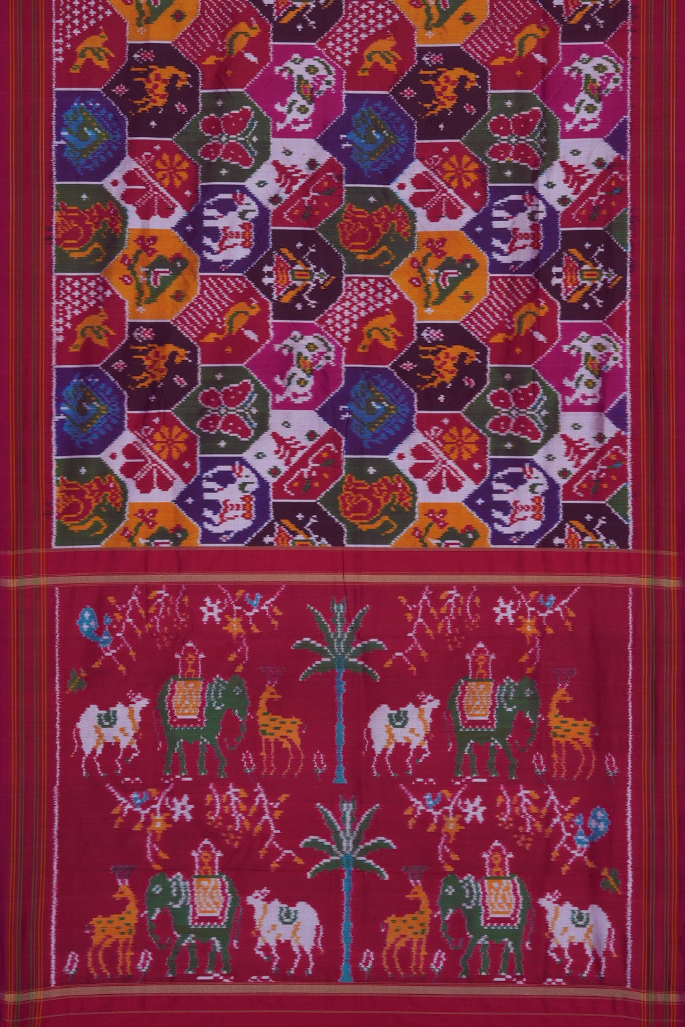 Image of Pink Pochampally Ikat Silk Saree