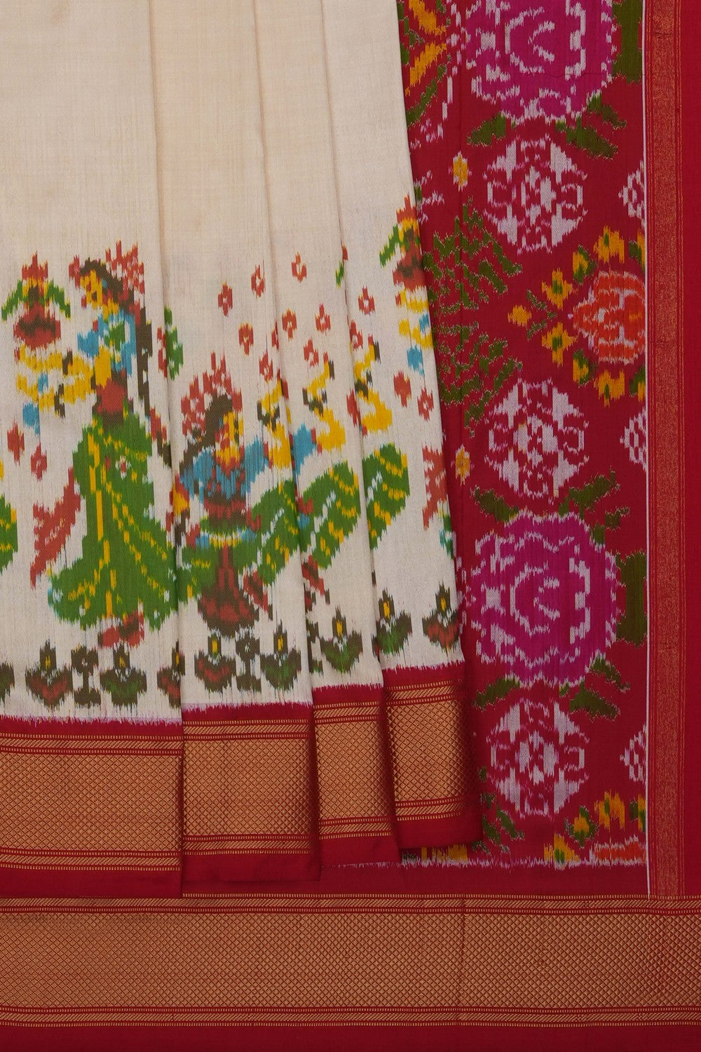 Image of Cream Pochampally Ikat Silk Saree
