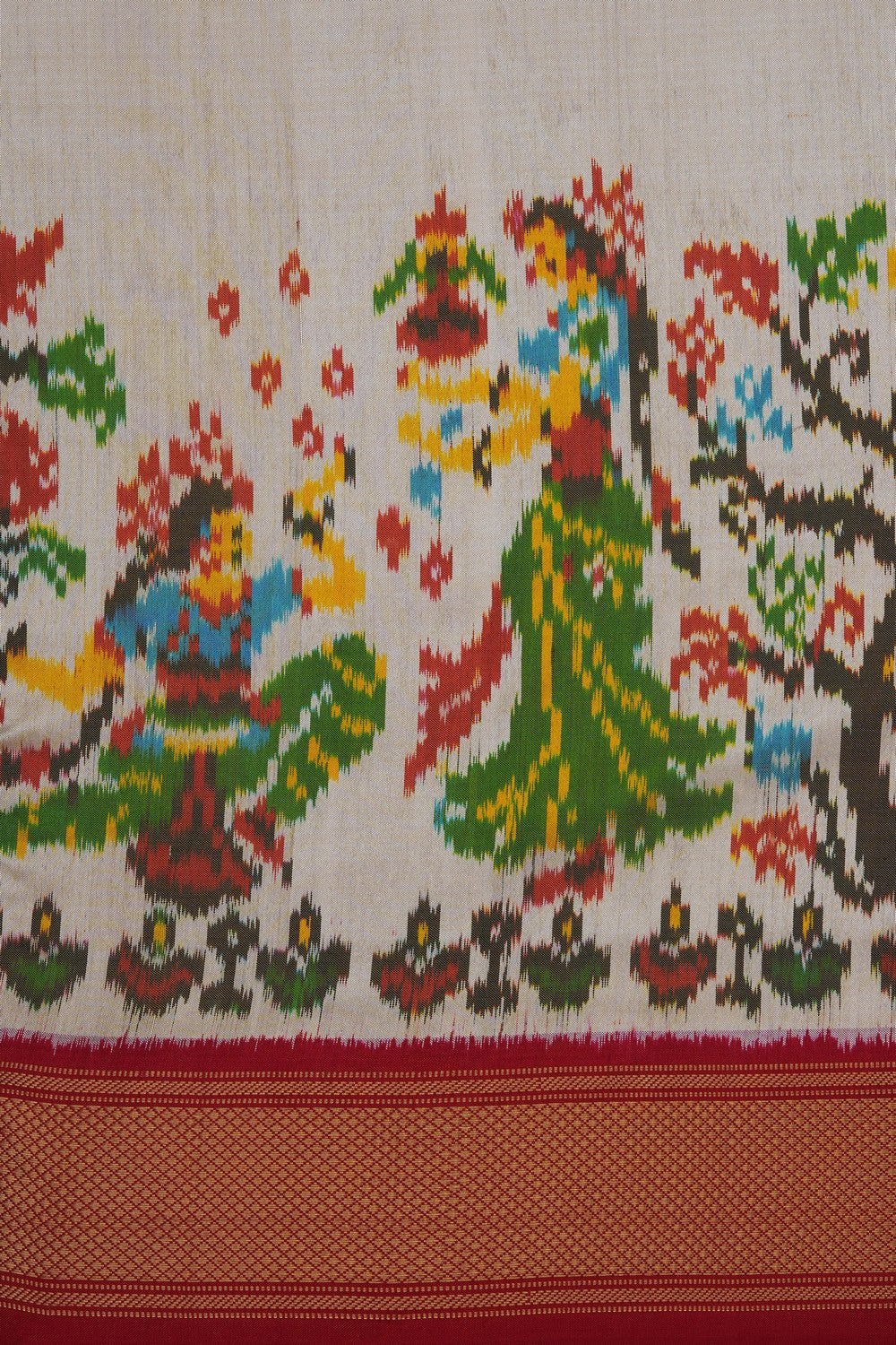 Image of Cream Pochampally Ikat Silk Saree
