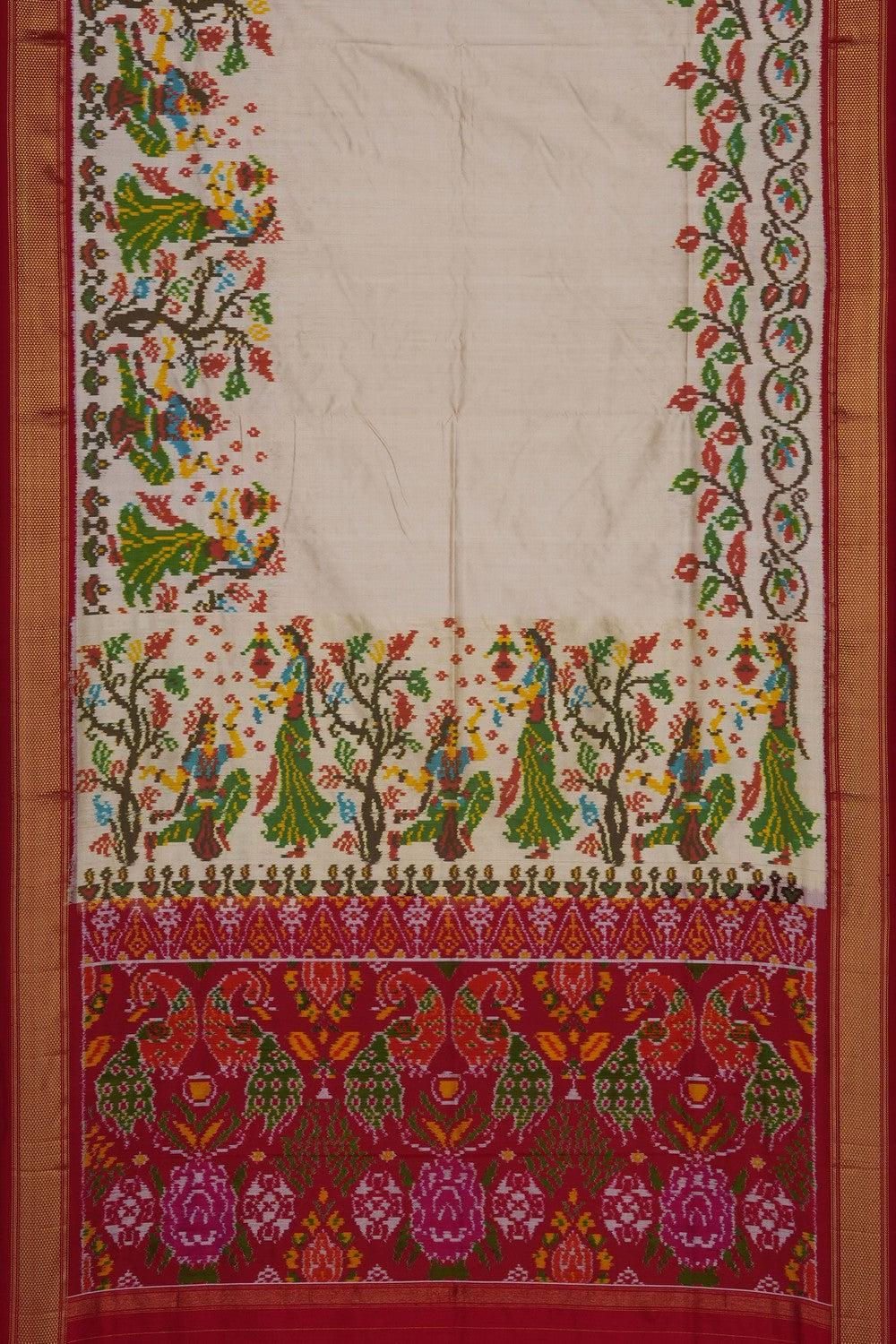 Image of Cream Pochampally Ikat Silk Saree