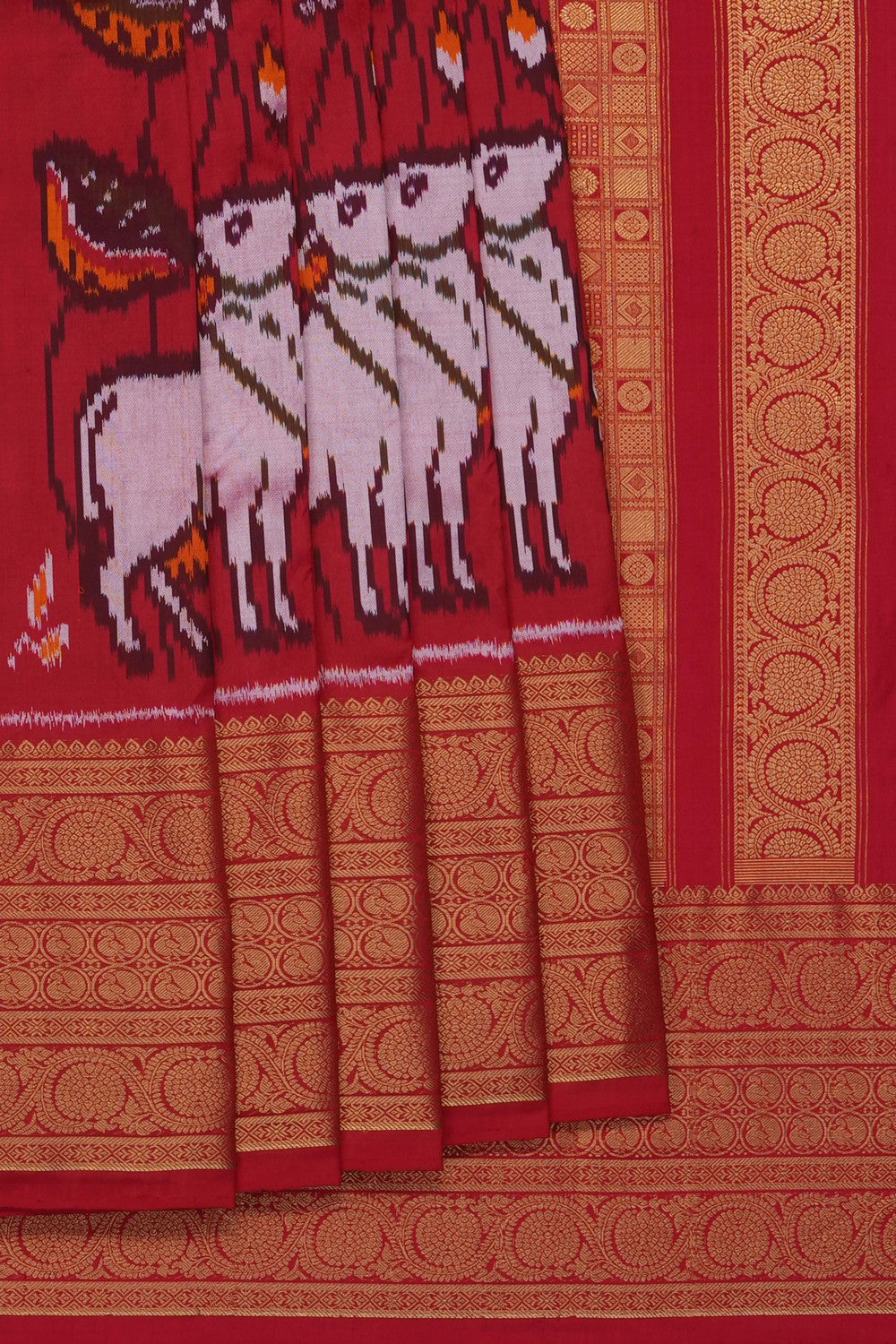 Image of Red Pochampally Ikat Silk Saree
