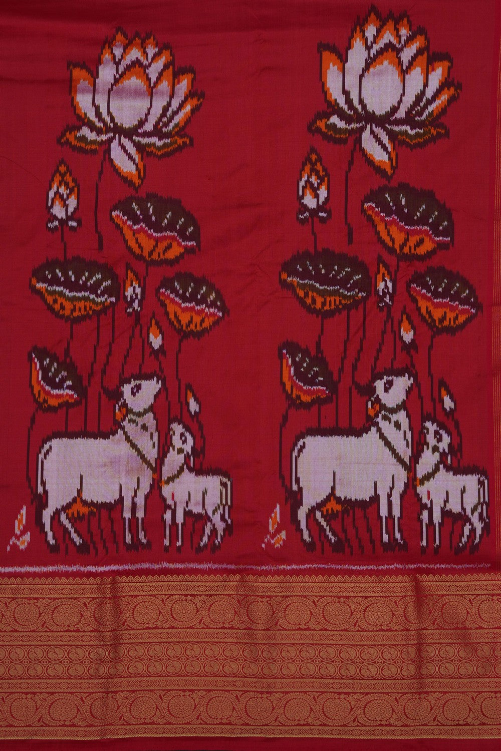 Image of Red Pochampally Ikat Silk Saree