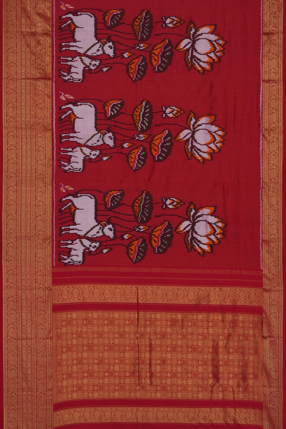 Image of Red Pochampally Ikat Silk Saree