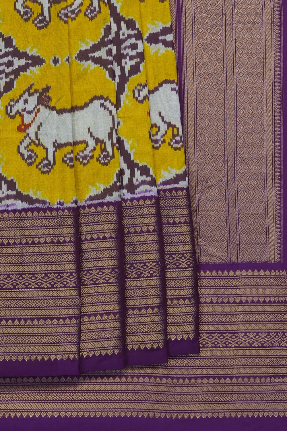 Image of Yellow Pochampally Ikat Silk Saree