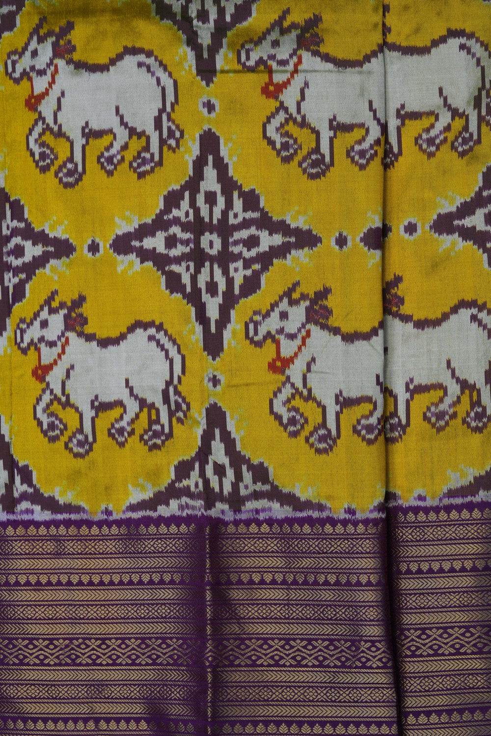 Image of Yellow Pochampally Ikat Silk Saree