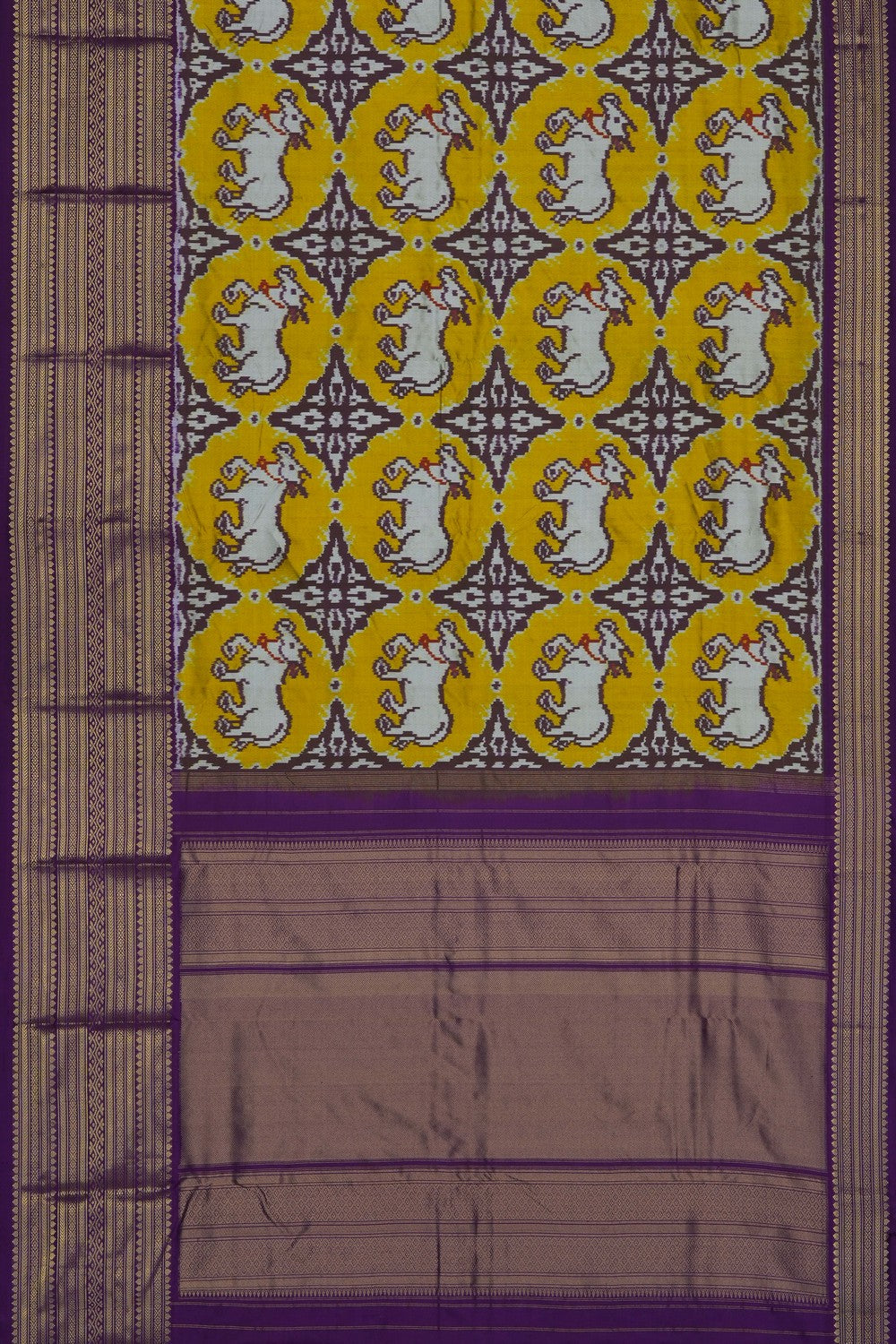 Image of Yellow Pochampally Ikat Silk Saree
