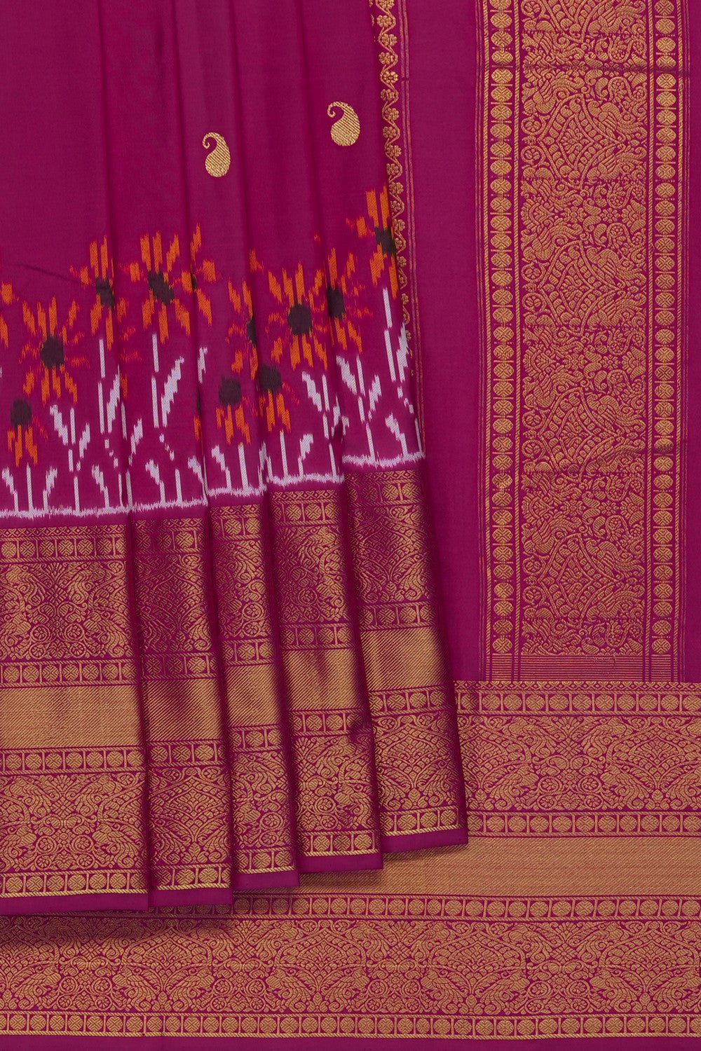 Image of Pink Pochampally Ikat Silk Saree