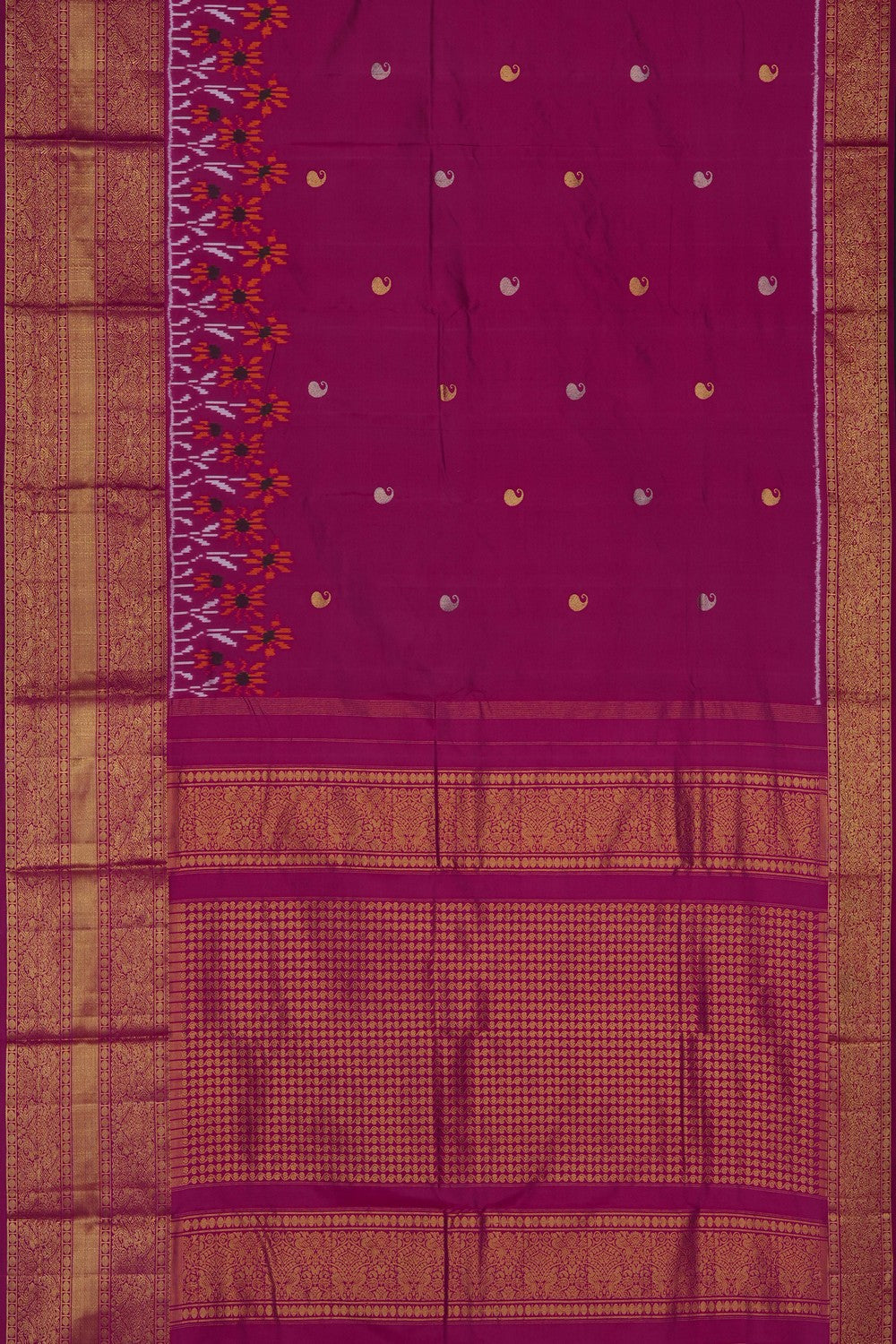 Image of Pink Pochampally Ikat Silk Saree
