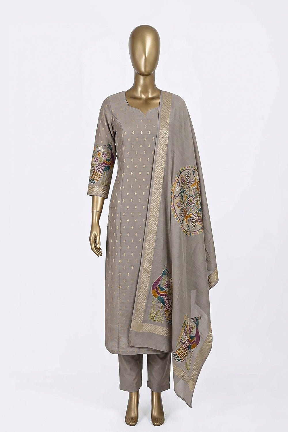 Image of Banarasi Silk Unstitched Suit (3 Pcs Set)