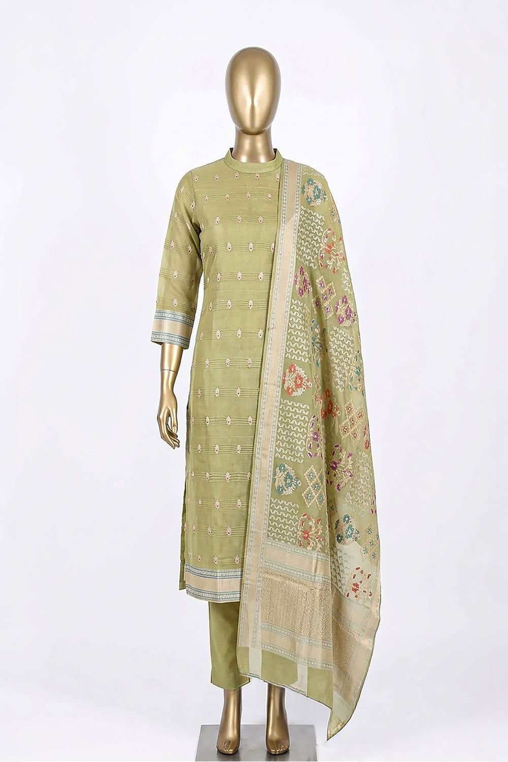 Image of Banarasi Kora Silk Unstitched Suit (3 Pcs Set)