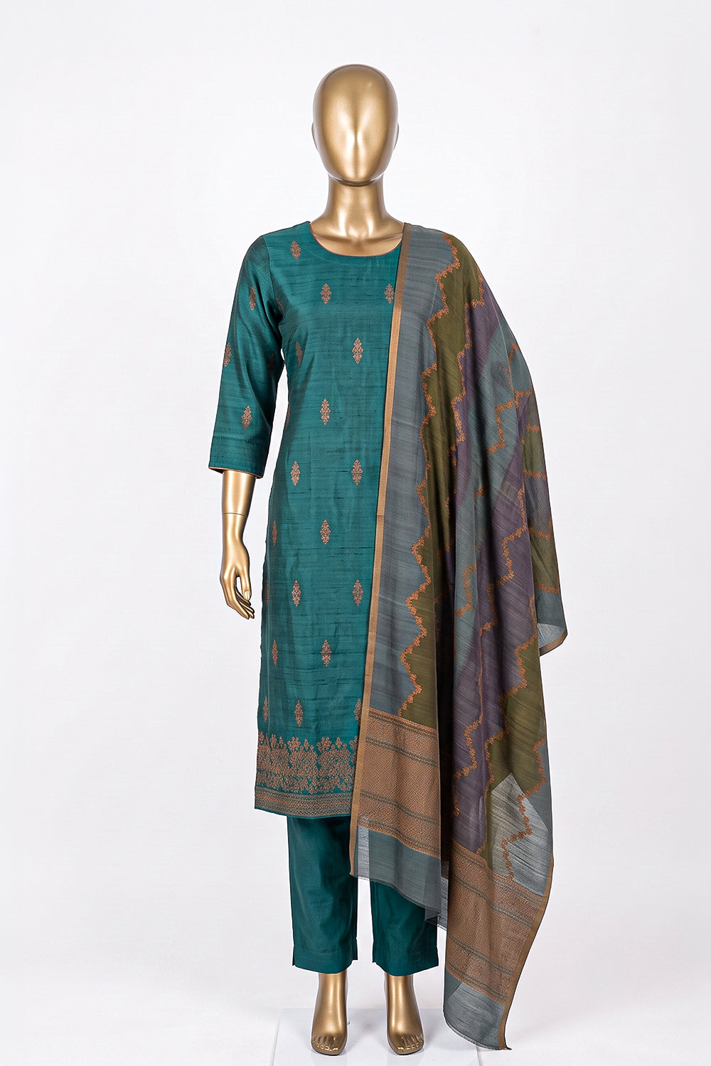 Image of Banarasi Tussar Silk Unstitched Suit (3 Pcs Set)