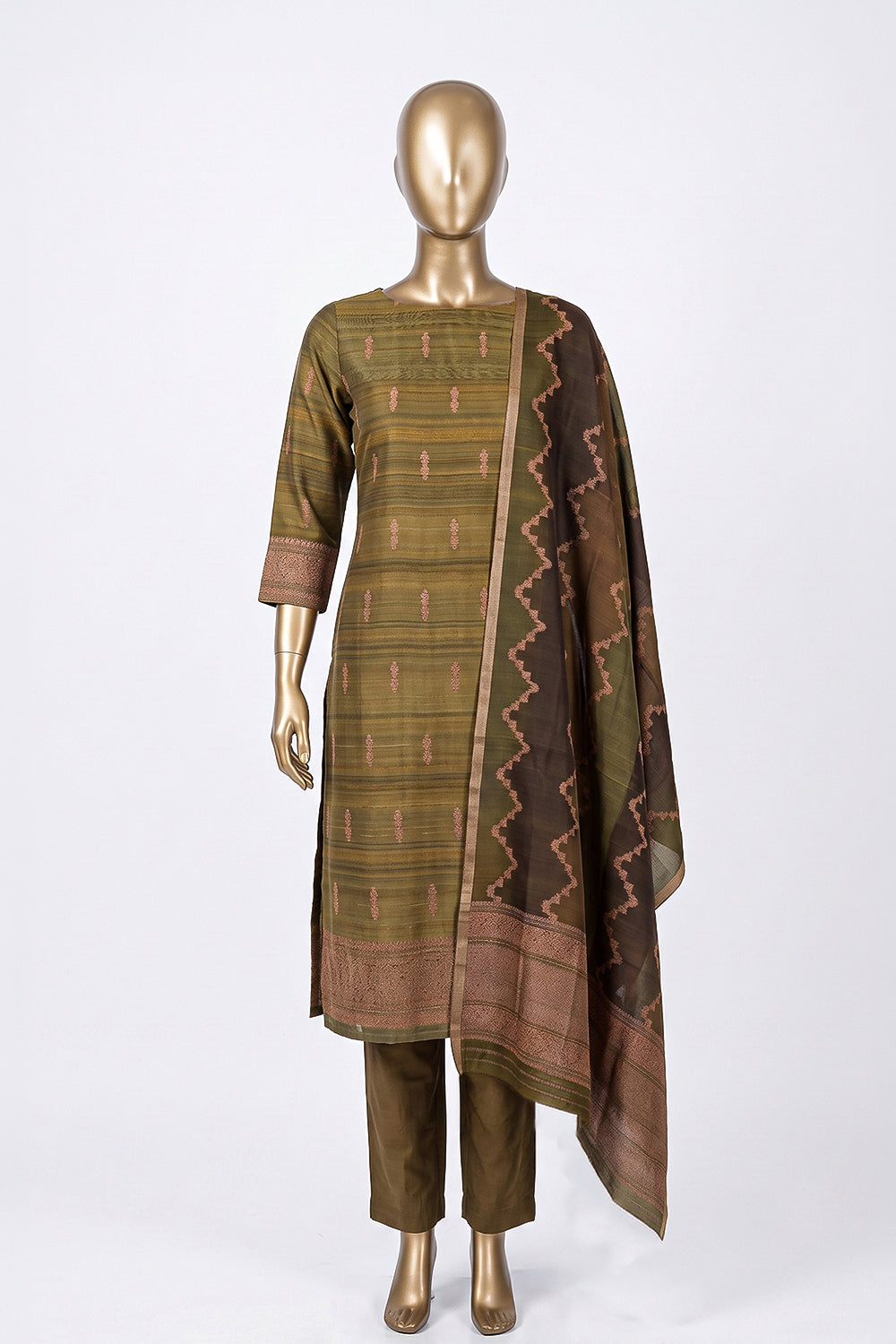 Image of Banarasi Tussar Silk Unstitched Suit (3 Pcs Set)