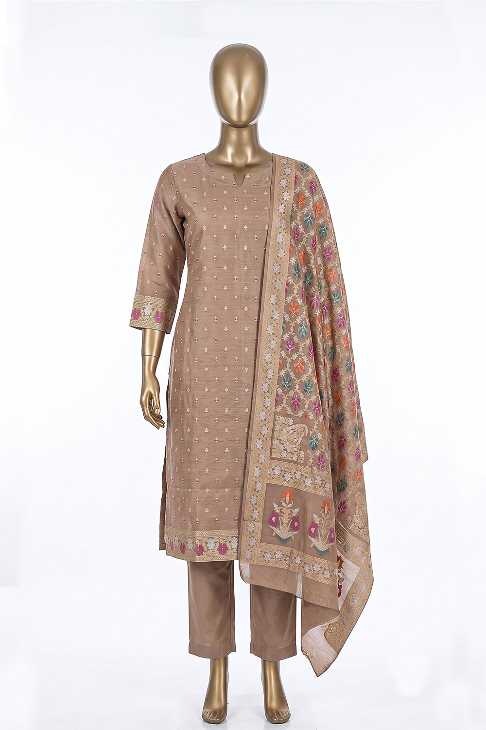 Image of Banarasi Kora Silk Unstitched Suit (3 Pcs Set)