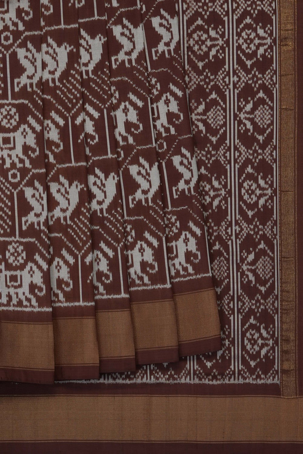 Image of Brown Pochampally Ikat Silk Saree