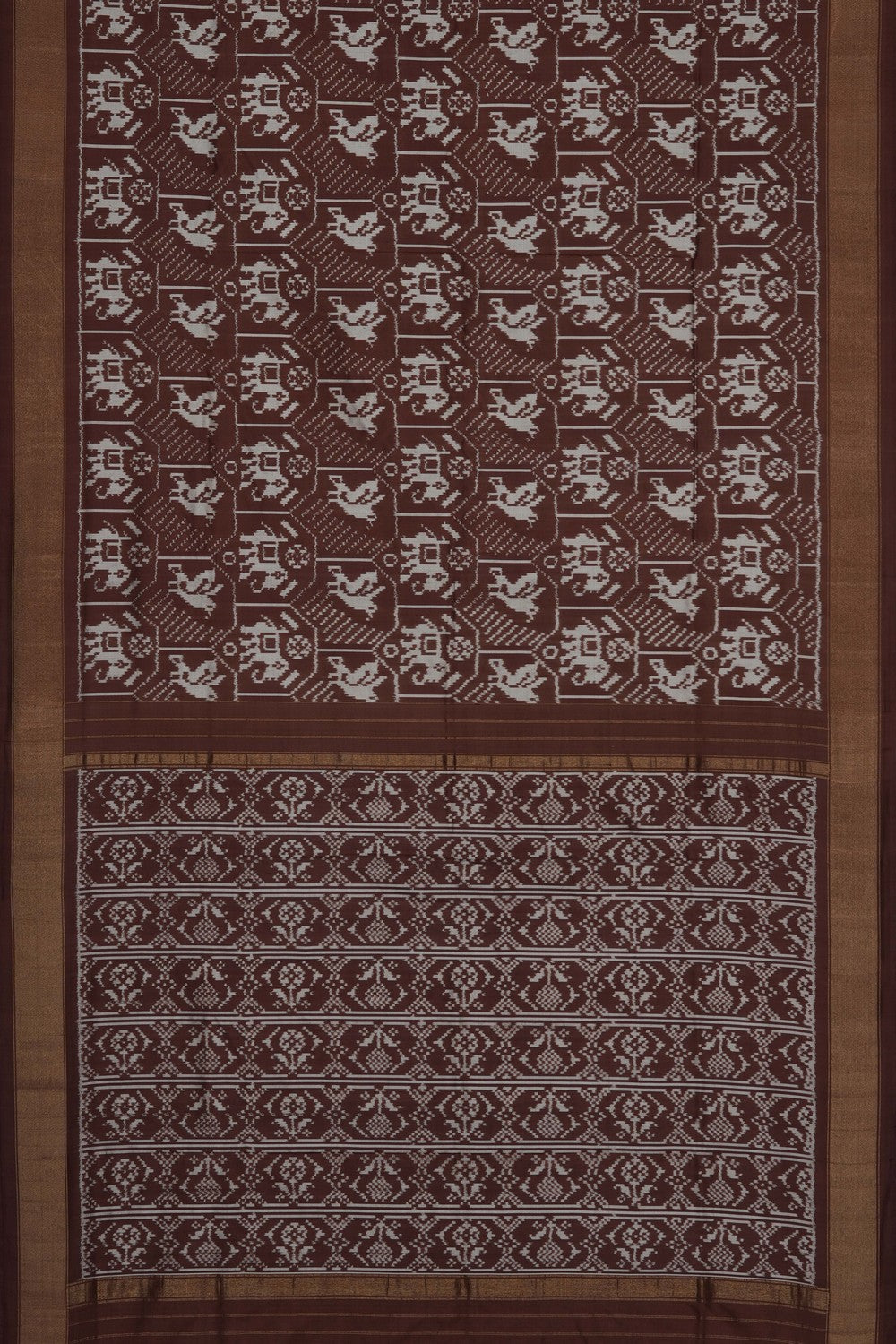 Image of Brown Pochampally Ikat Silk Saree