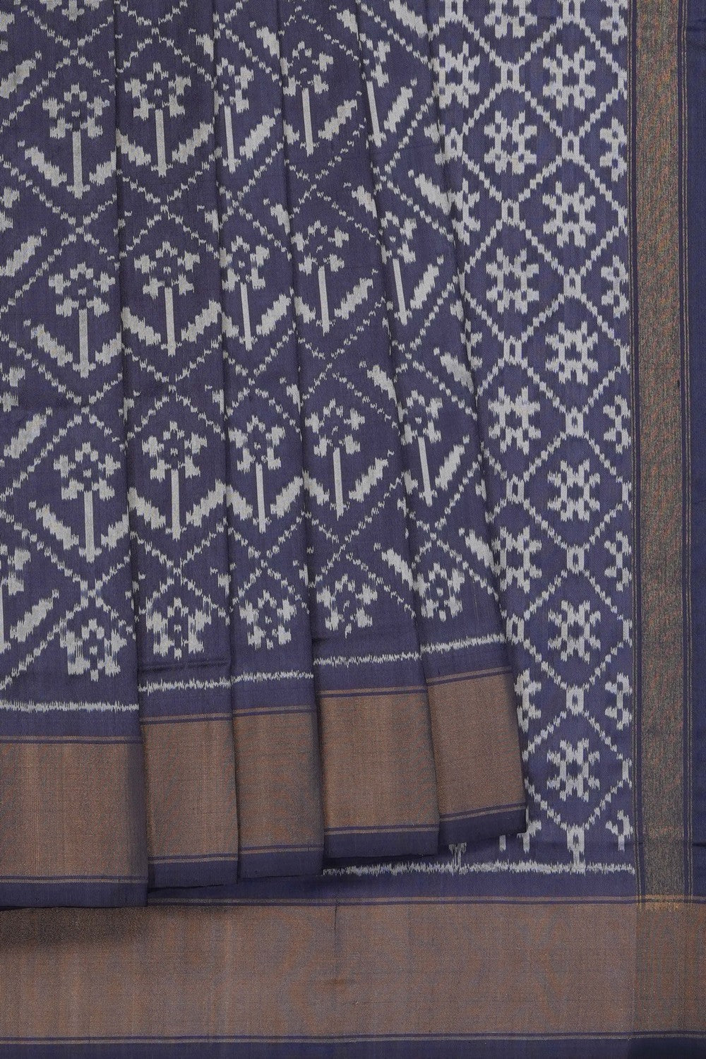 Image of Grey Pochampally Ikat Silk Saree