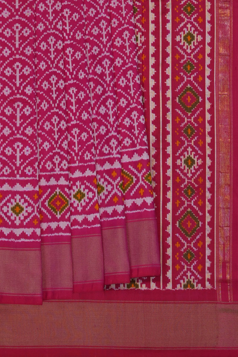 Image of Pink Pochampally Ikat Silk Saree