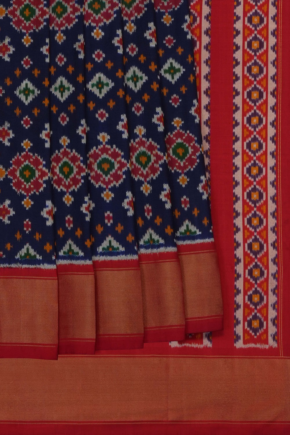 Image of Navy Blue Pochampally Ikat Silk Saree