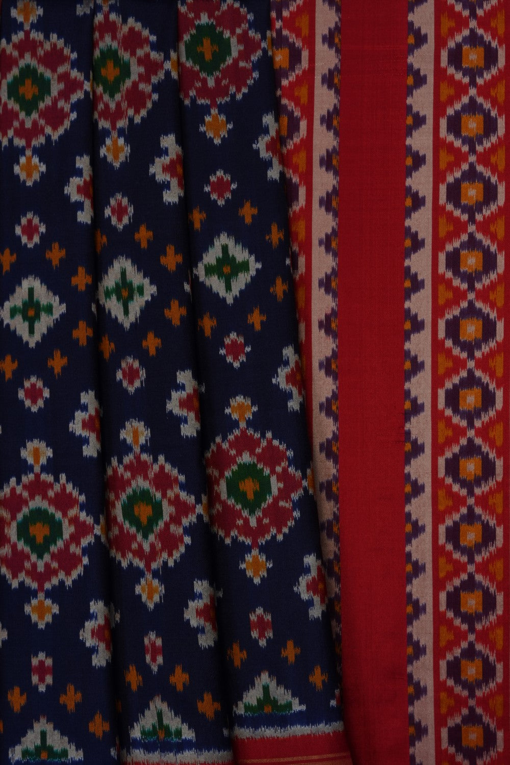 Image of Navy Blue Pochampally Ikat Silk Saree
